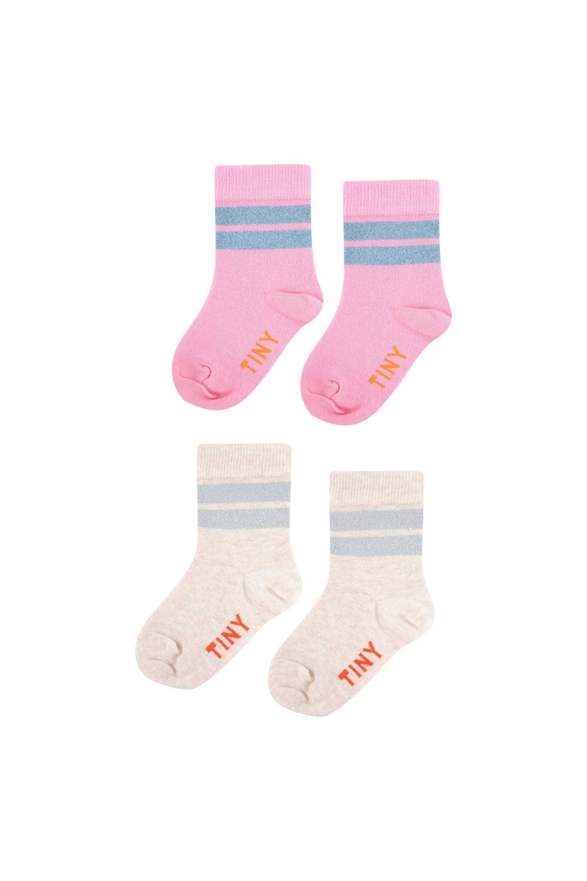 tiny cottons stripes socks packs - peach / cream melange