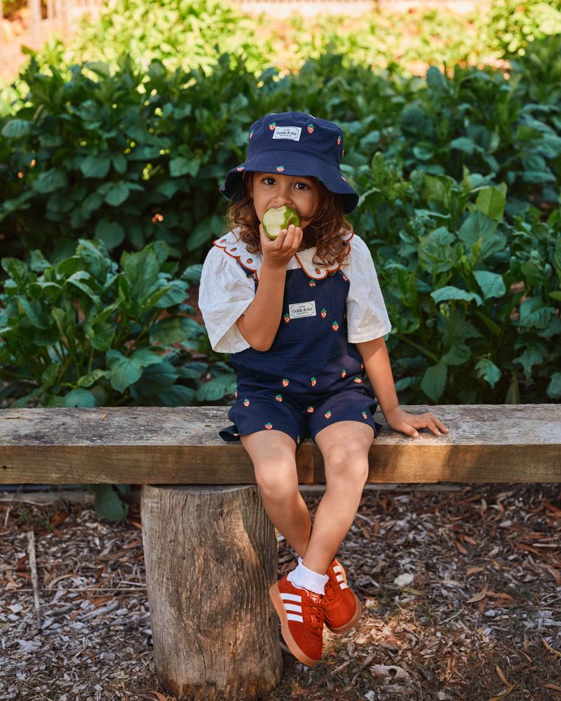 goldie + ace mini strawberry embroidered burton overalls