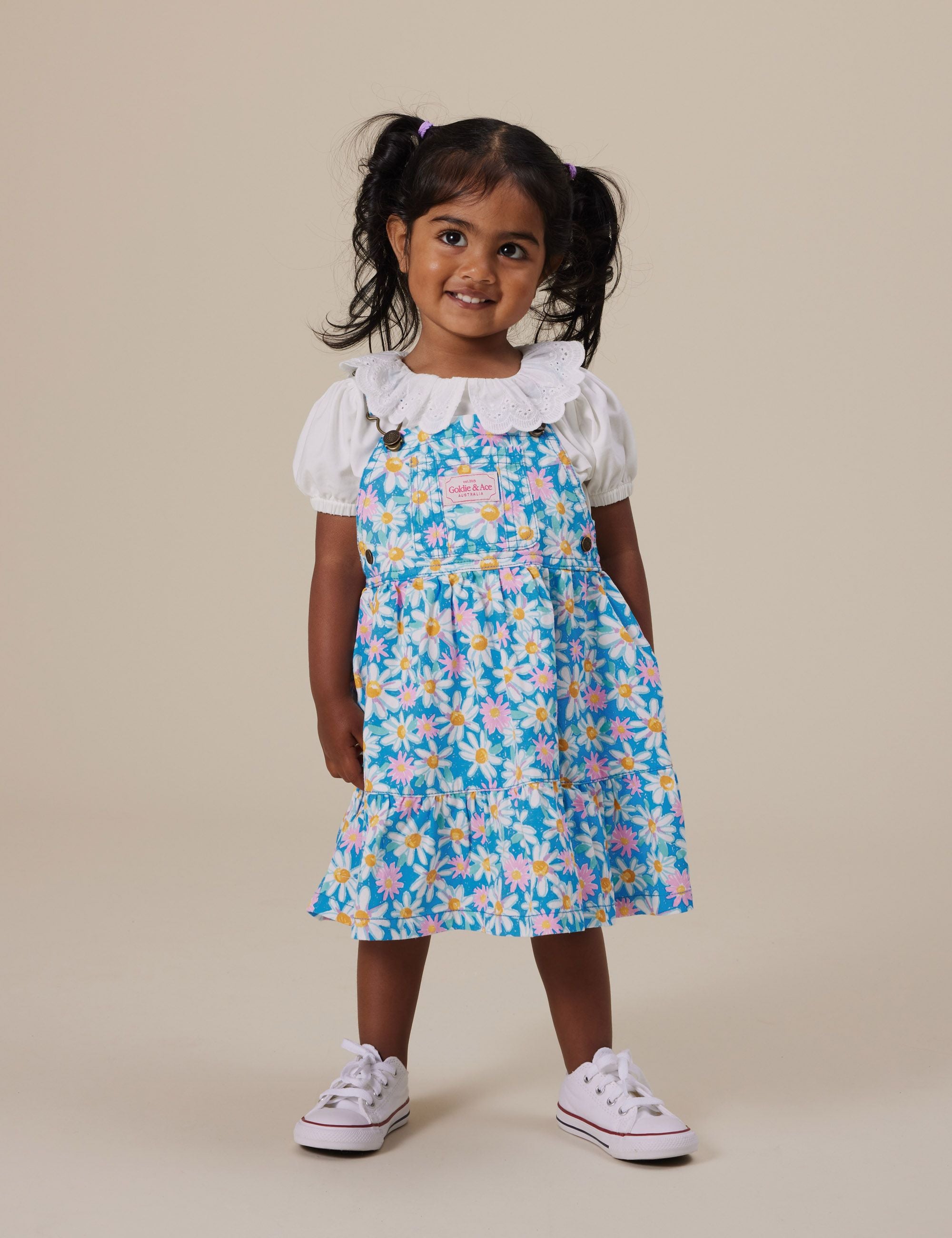 goldie + ace tully tiered pinafore dress - seaside daisy