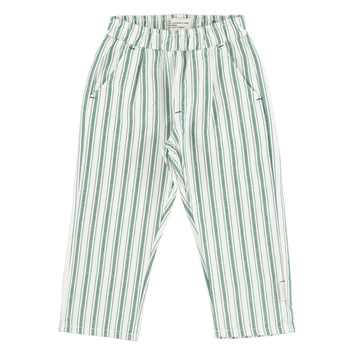piupiuchick unisex trousers - white with large green stripes