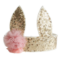 alimrose sequin bunny crown - gold
