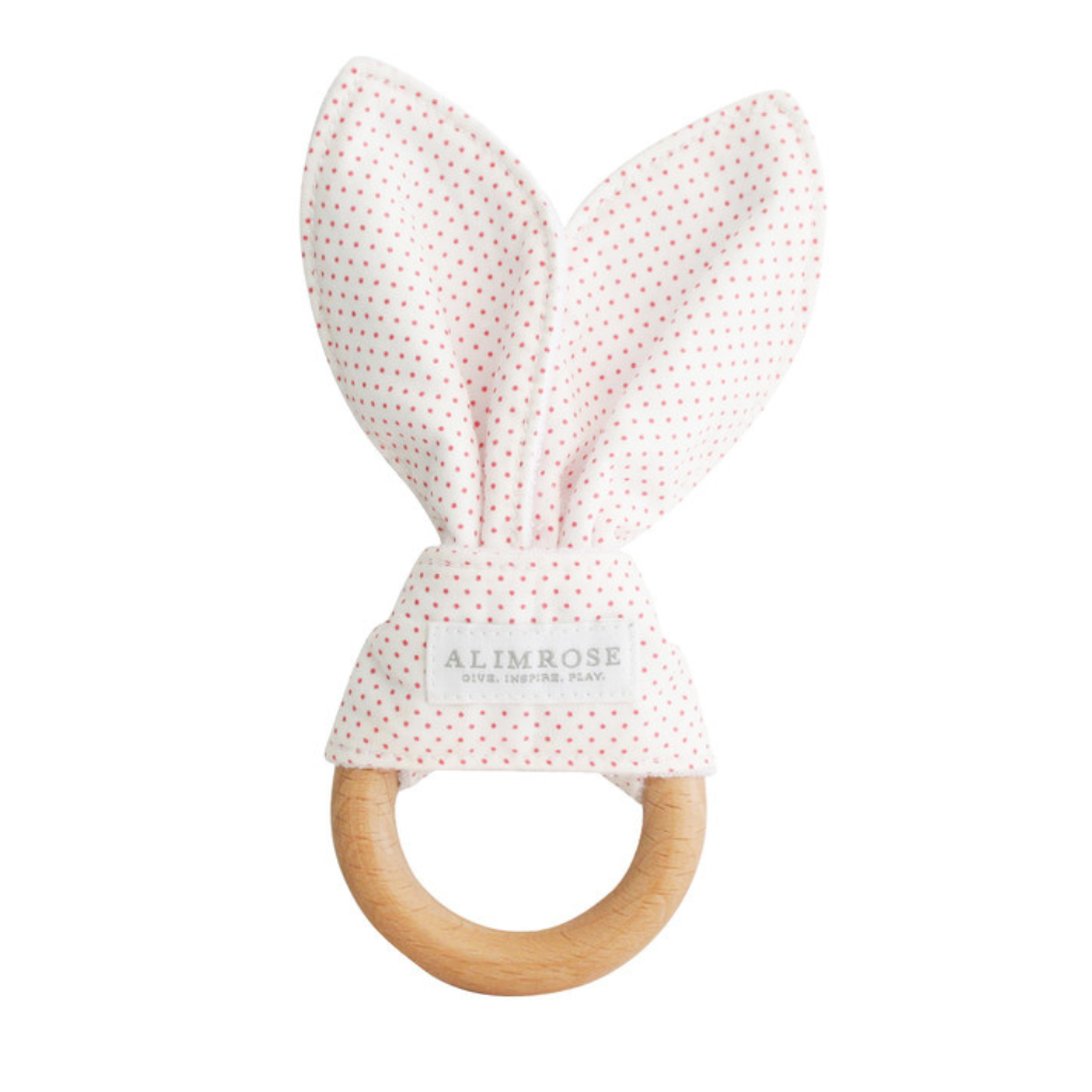 alimrose bailey bunny teether - pink / white spot