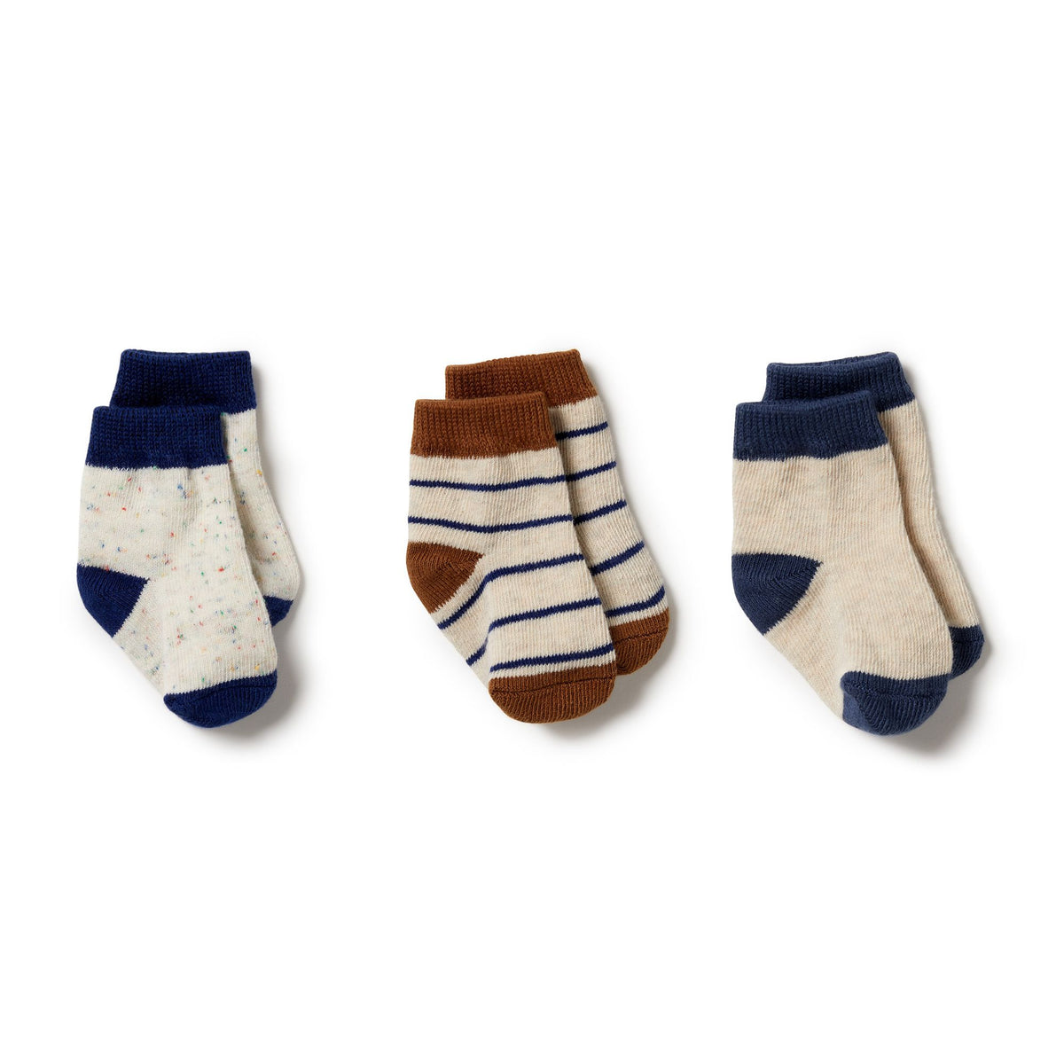 wilson + frenchy 3 pack baby socks - deep blue / dijon / blue depths - freddie the rat kids boutique